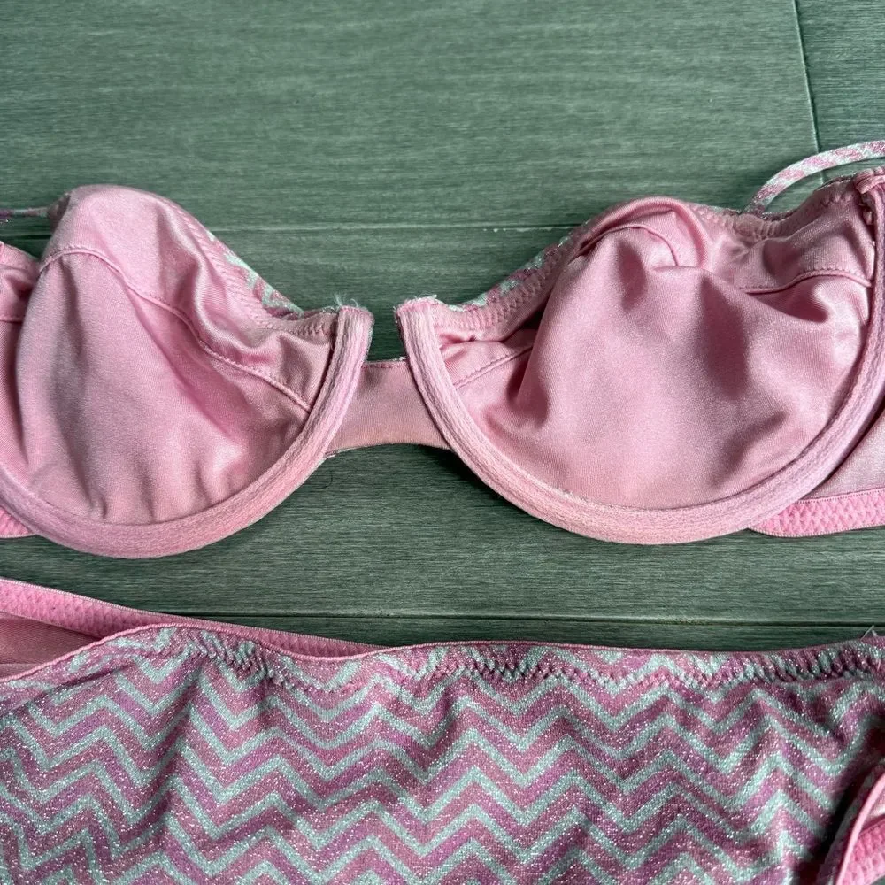 TRIANGL Rhian Mirage Bikini Set Pink Chevron Sparkle | Top S Bottom XS Beach